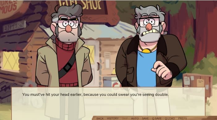 Gameplay de Enamorándose de los Stan mostrando interacciones de personajes en Gravity Falls
